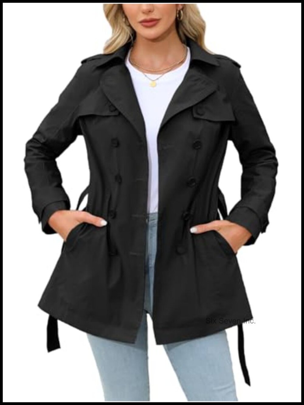 Women's Cropped Trench Coat Double Breasted Belted Jacket